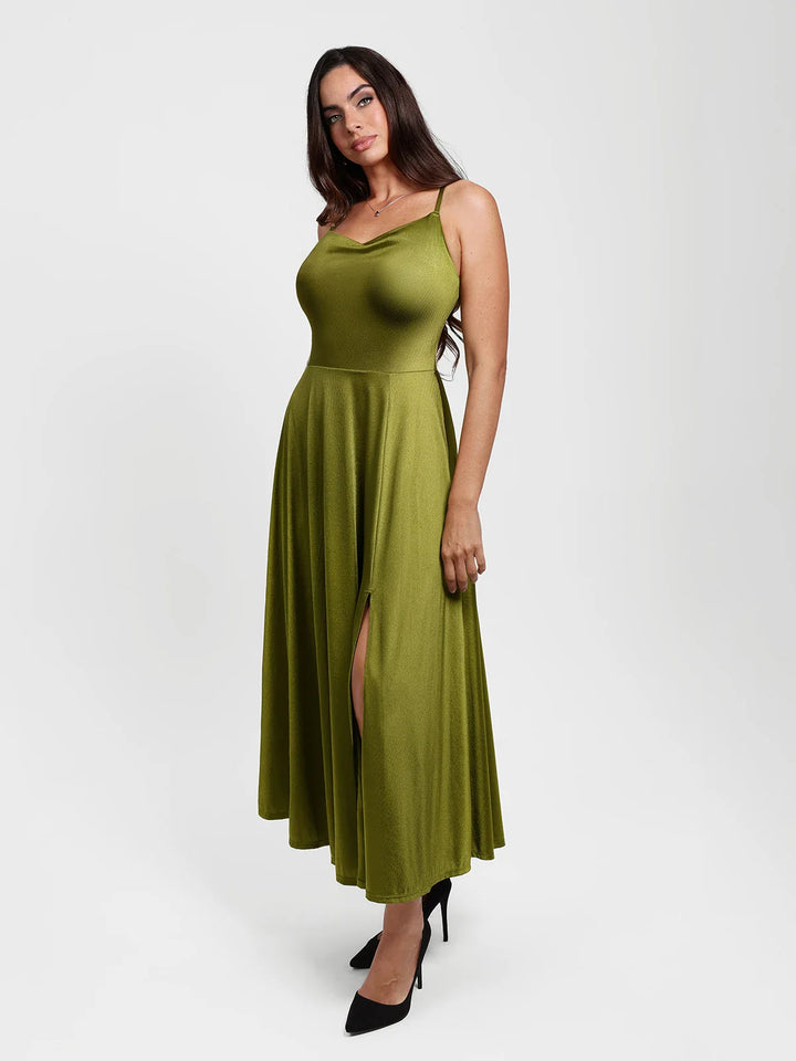 Shapewear Strappy Cowl Neck Fit & Flare Maxi Dress