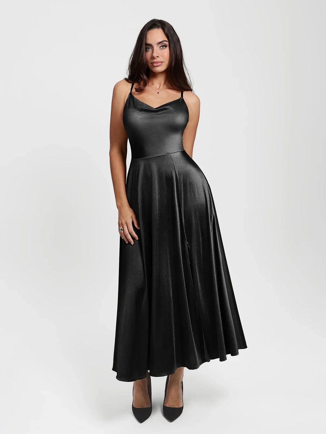 Shapewear Strappy Cowl Neck Fit & Flare Maxi Dress
