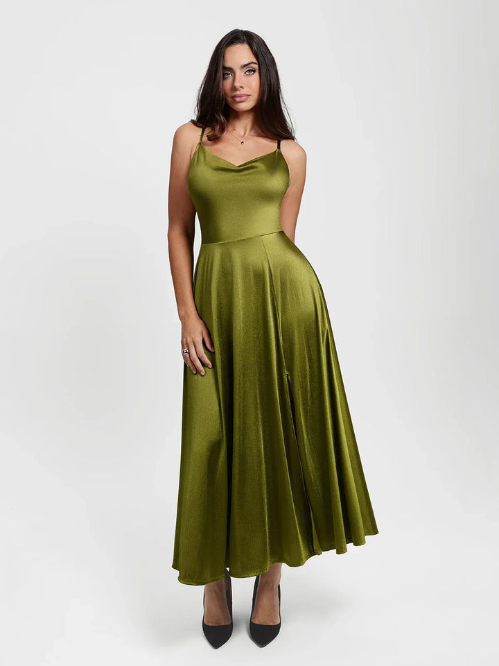 Shapewear Strappy Cowl Neck Fit & Flare Maxi Dress