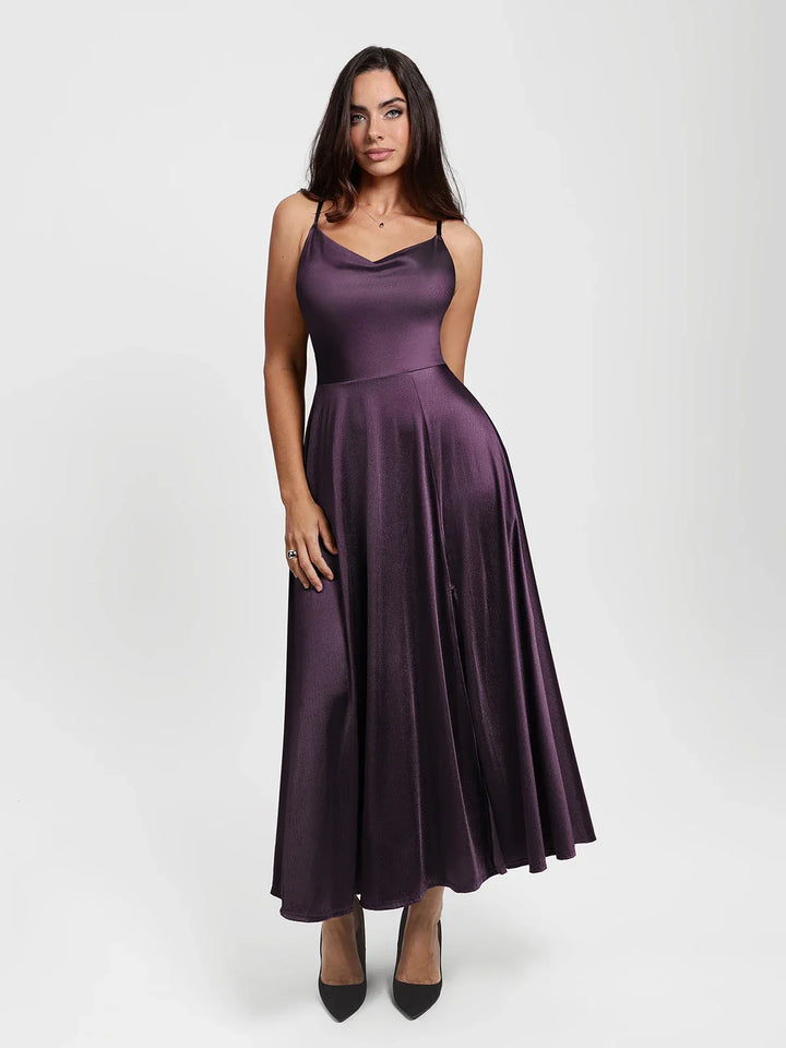 Shapewear Strappy Cowl Neck Fit & Flare Maxi Dress