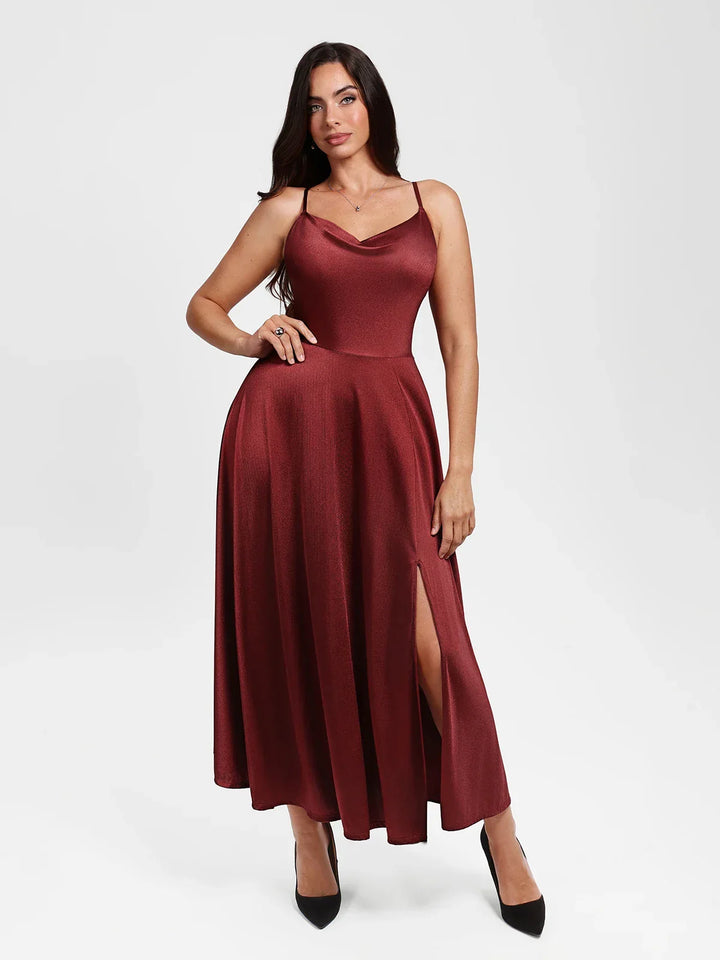 Shapewear Strappy Cowl Neck Fit & Flare Maxi Dress